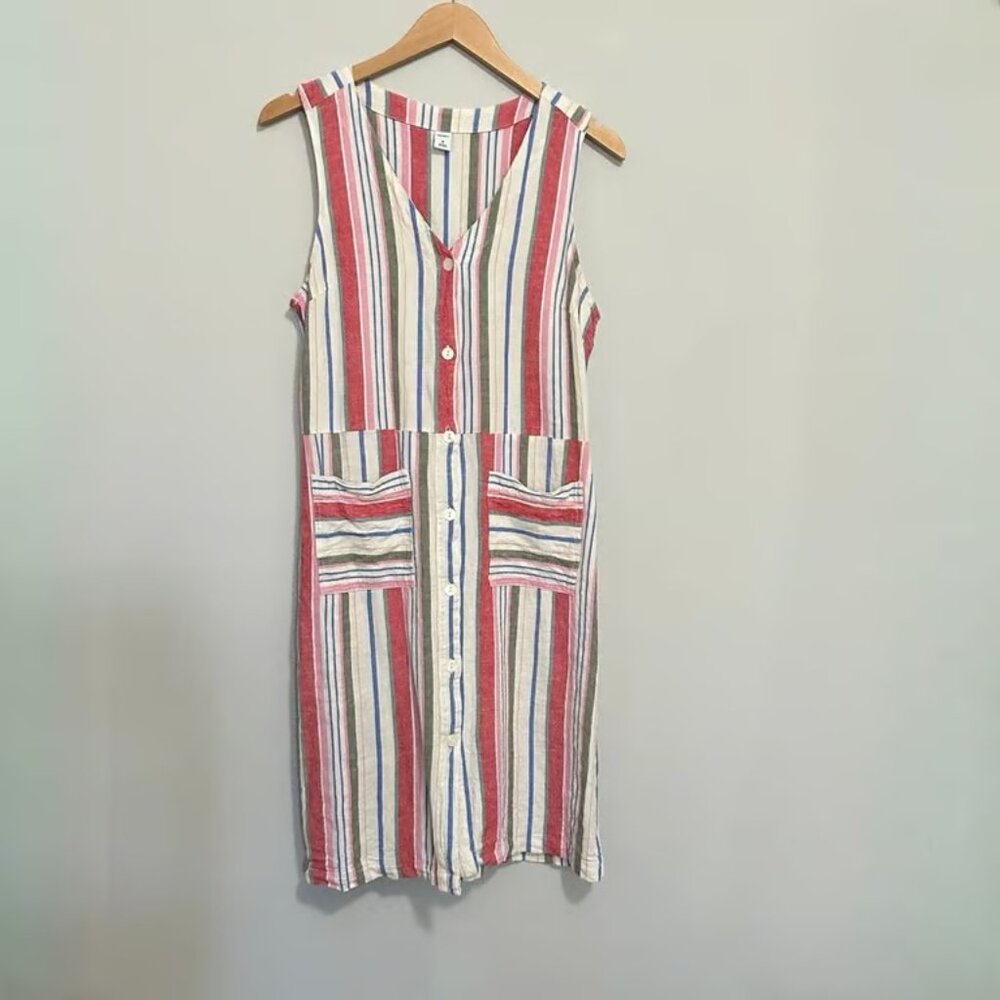 OLD NAVY Linen Blend Striped Button Front Dress Cottagecore Women's Medium